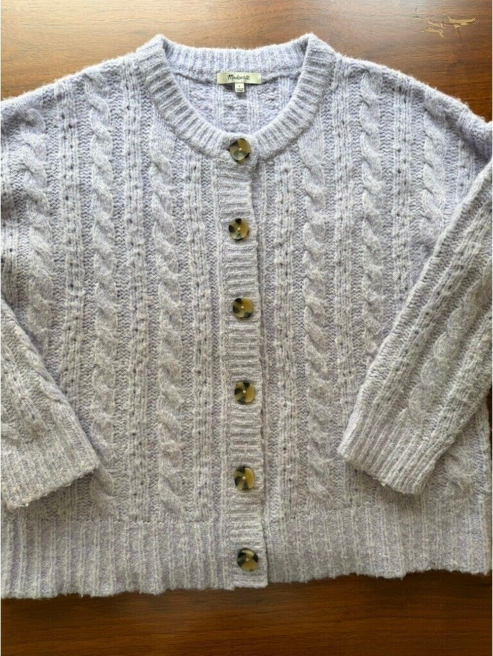 Madewell Women's Lavender Cable Knit Button-Up Cardigan Sweater - Size S